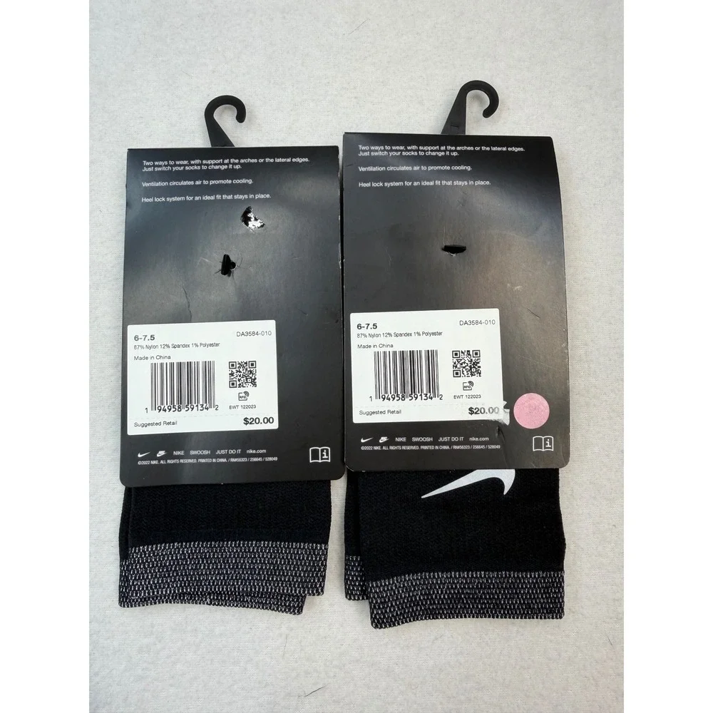 2 pair Nike Spark Lightweight Crew Socks Black Women 7.5-9 Men 6-7.5 NWT